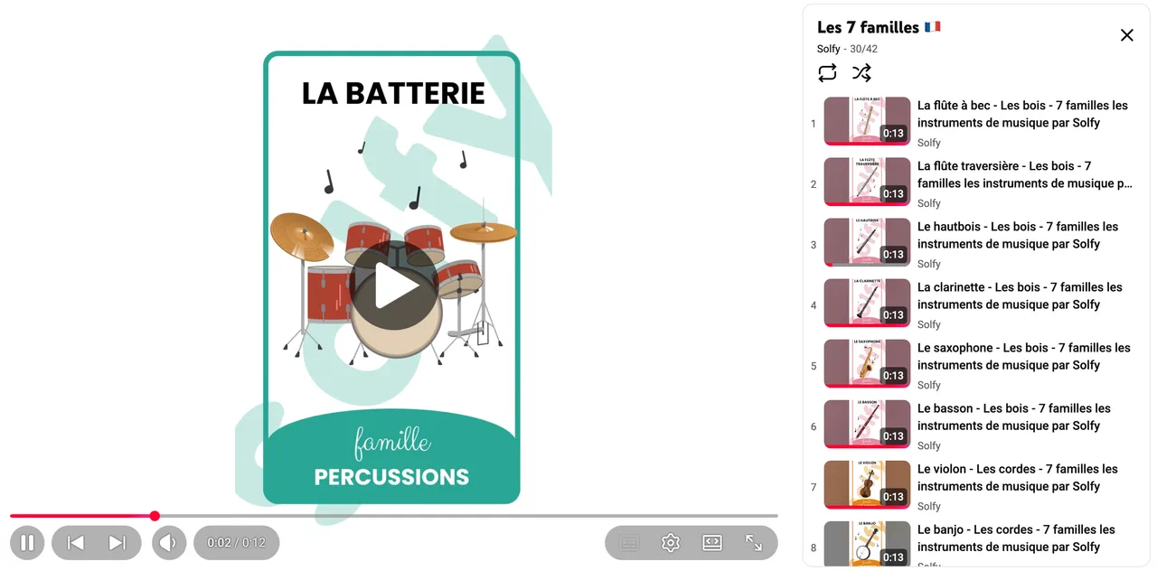 Aperçu de la playlist YouTube Les 7 familles — cliquer pour ouvrir la playlist